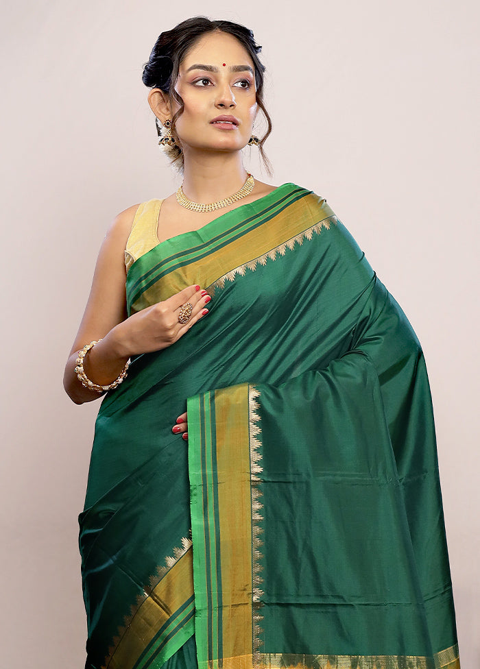 Green Kanjivaram Pure Silk Saree With Blouse Piece - Indian Silk House Agencies