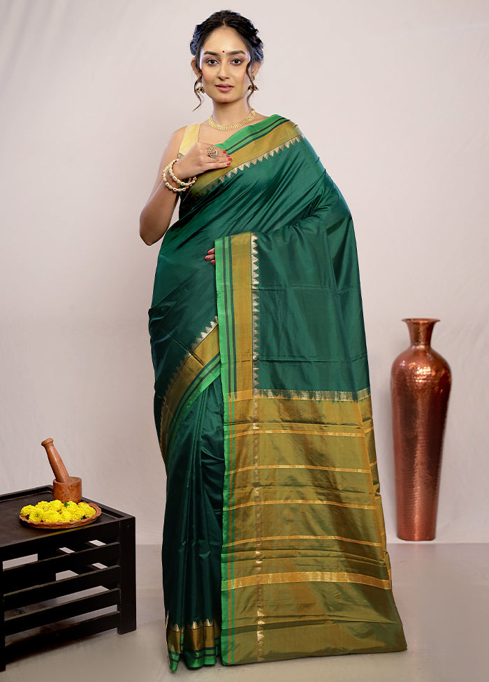 Green Kanjivaram Pure Silk Saree With Blouse Piece - Indian Silk House Agencies