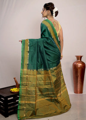 Green Kanjivaram Pure Silk Saree With Blouse Piece - Indian Silk House Agencies