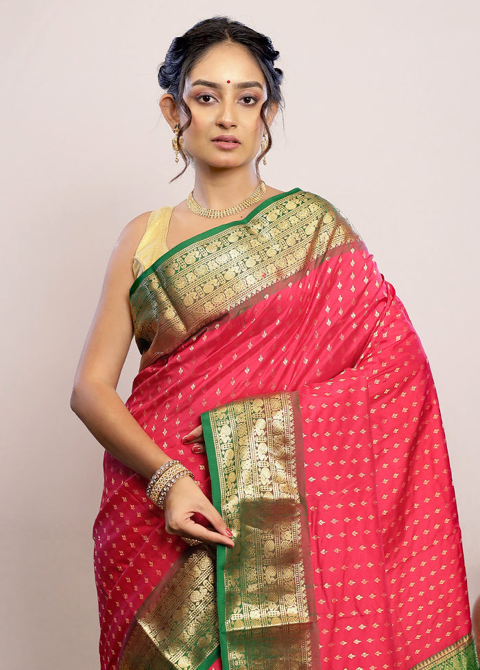 Pink Kanjivaram Pure Silk Saree With Blouse Piece - Indian Silk House Agencies