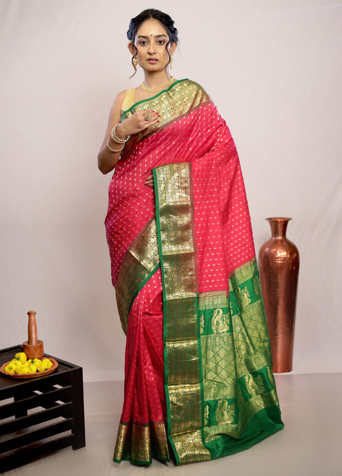 Pink Kanjivaram Pure Silk Saree With Blouse Piece - Indian Silk House Agencies