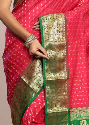 Pink Kanjivaram Pure Silk Saree With Blouse Piece - Indian Silk House Agencies