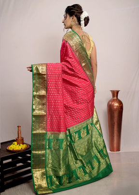 Pink Kanjivaram Pure Silk Saree With Blouse Piece - Indian Silk House Agencies