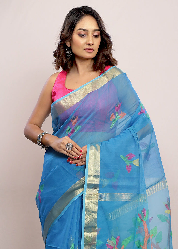 Blue Matka Silk Saree With Blouse Piece - Indian Silk House Agencies