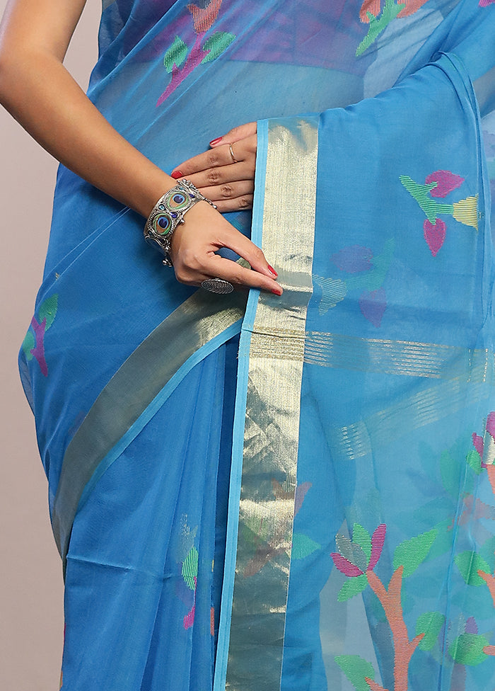 Blue Matka Silk Saree With Blouse Piece - Indian Silk House Agencies