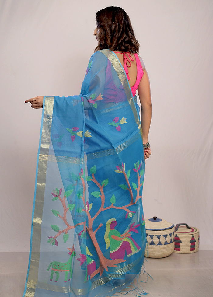 Blue Matka Silk Saree With Blouse Piece - Indian Silk House Agencies