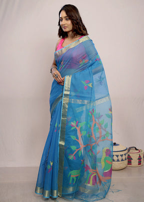 Blue Matka Silk Saree With Blouse Piece - Indian Silk House Agencies