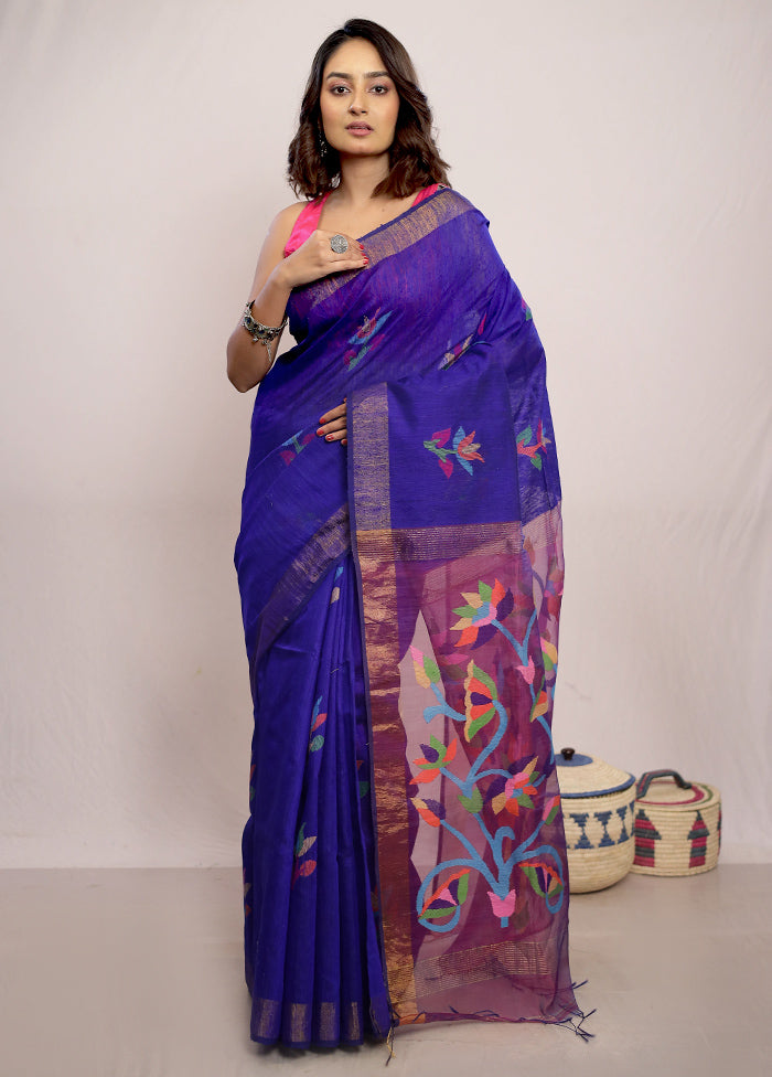 Blue Matka Pure Silk Saree With Blouse Piece - Indian Silk House Agencies