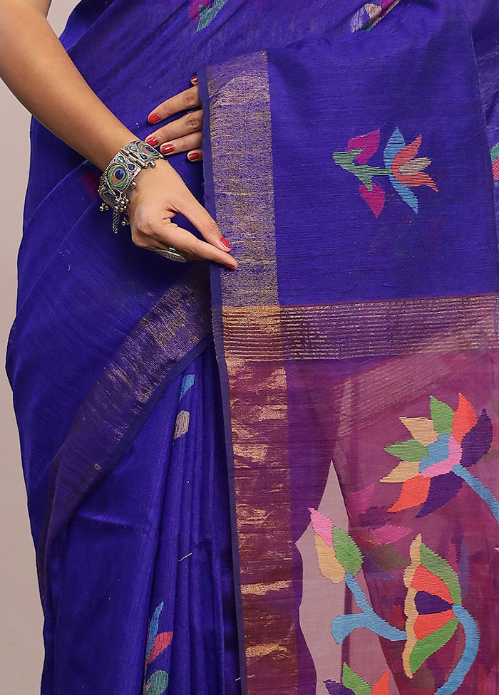 Blue Matka Pure Silk Saree With Blouse Piece - Indian Silk House Agencies