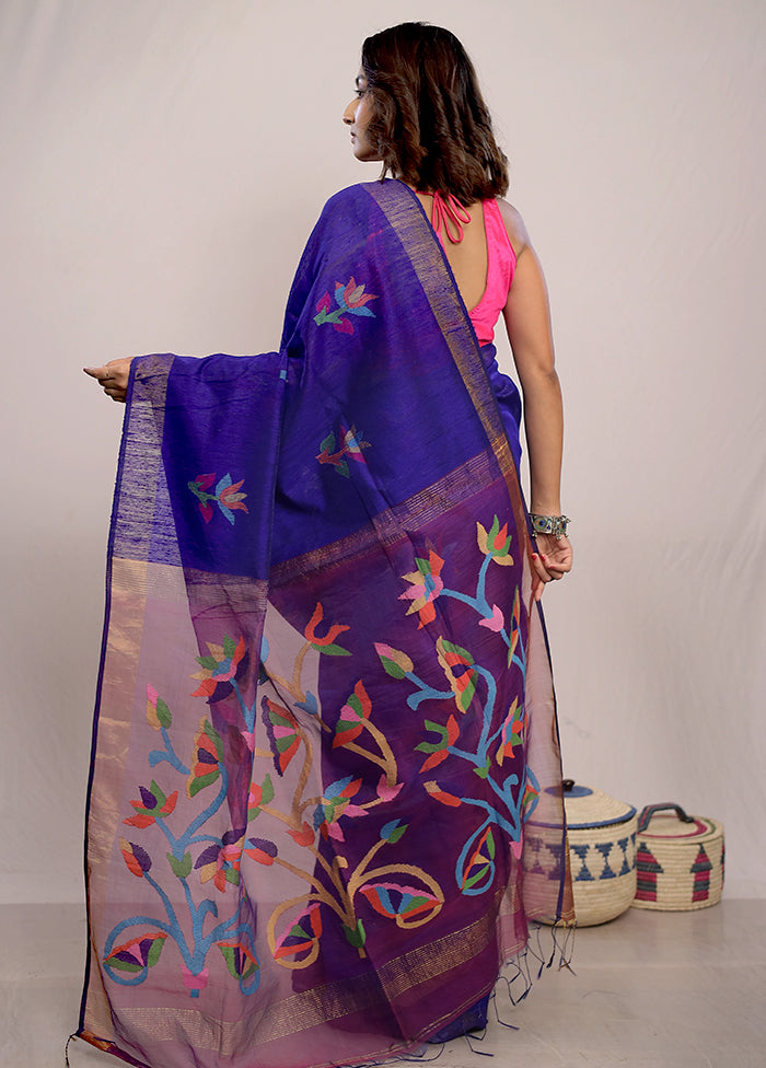 Blue Matka Pure Silk Saree With Blouse Piece - Indian Silk House Agencies