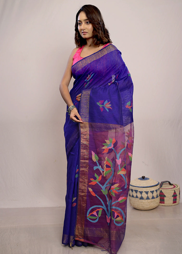 Blue Matka Pure Silk Saree With Blouse Piece - Indian Silk House Agencies