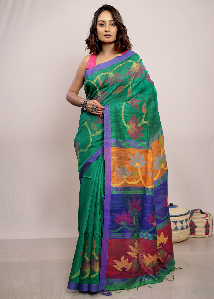 Green Matka Pure Silk Saree With Blouse Piece - Indian Silk House Agencies