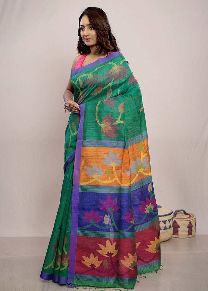 Green Matka Pure Silk Saree With Blouse Piece - Indian Silk House Agencies