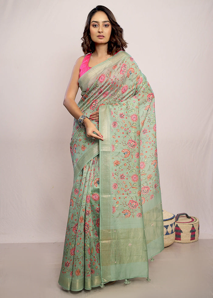 Green Tussar Silk Saree With Blouse Piece - Indian Silk House Agencies