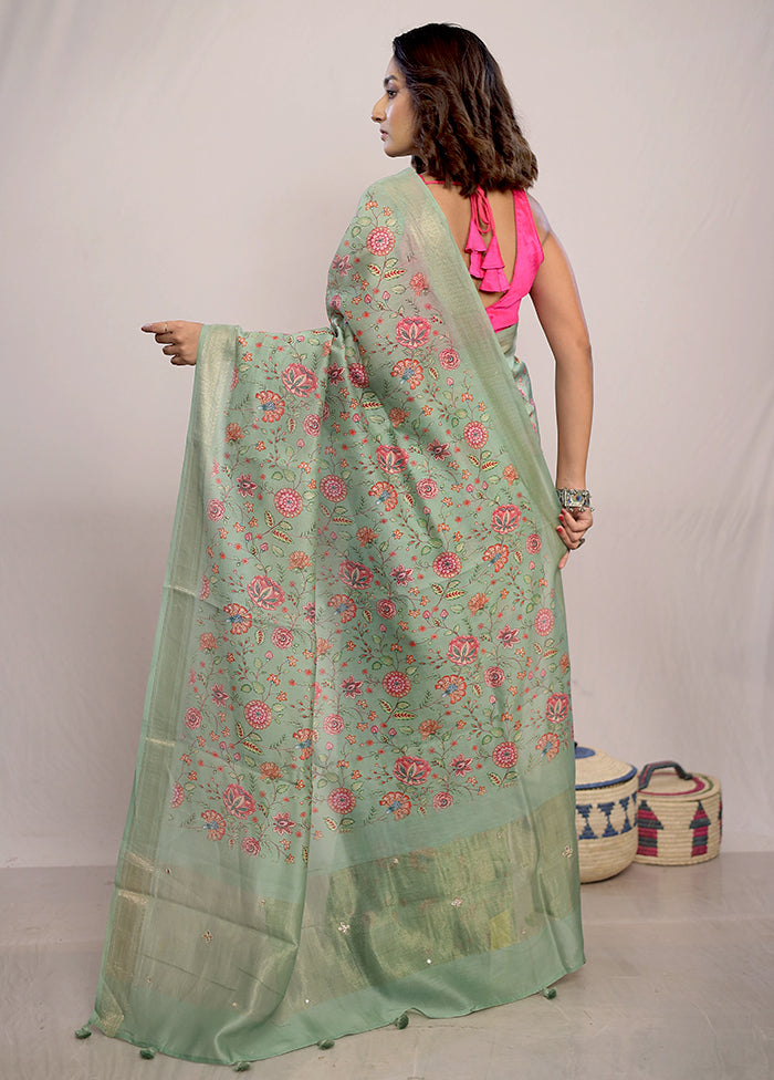 Green Tussar Silk Saree With Blouse Piece - Indian Silk House Agencies