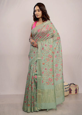 Green Tussar Silk Saree With Blouse Piece - Indian Silk House Agencies