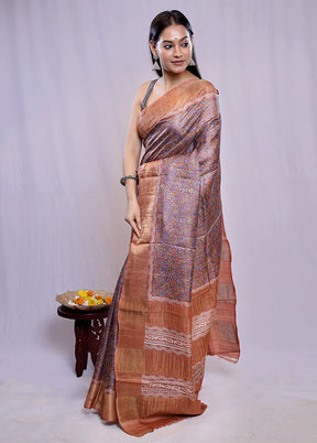 Pink Tussar Silk Saree With Blouse Piece - Indian Silk House Agencies