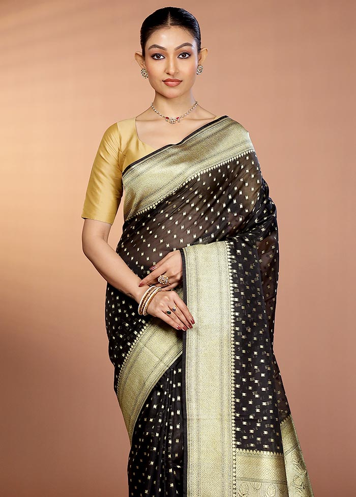 Black Kora Silk Saree With Blouse Piece