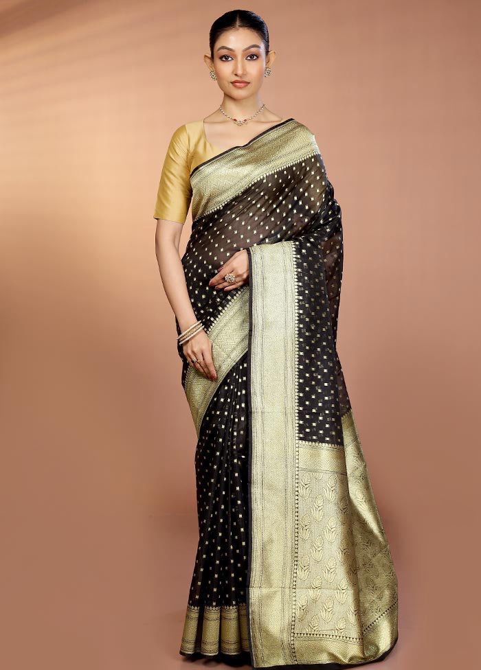 Black Kora Silk Saree With Blouse Piece