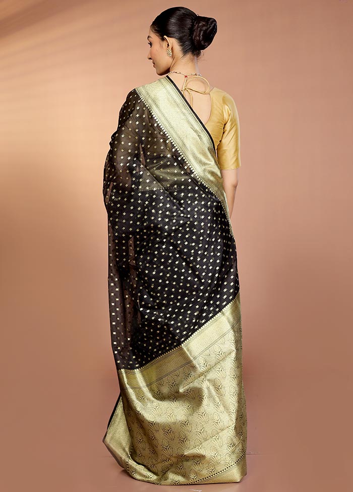 Black Kora Silk Saree With Blouse Piece