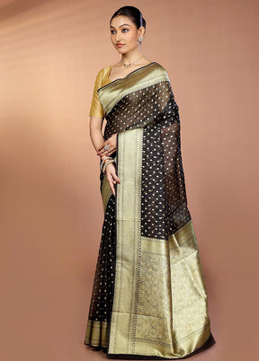 Black Kora Silk Saree With Blouse Piece