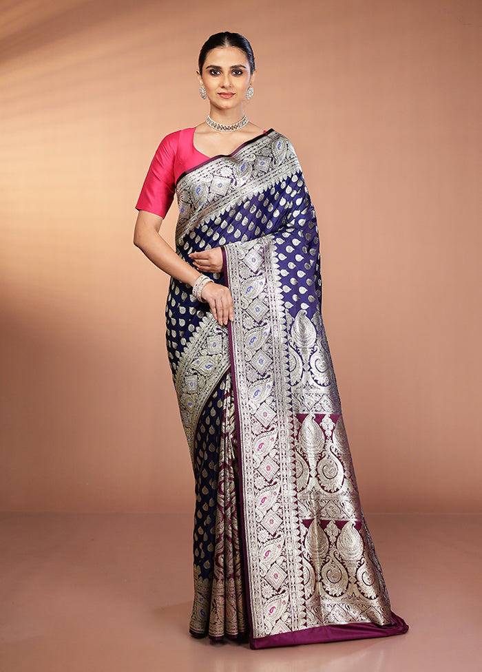 Blue Banarasi Silk Saree With Blouse Piece