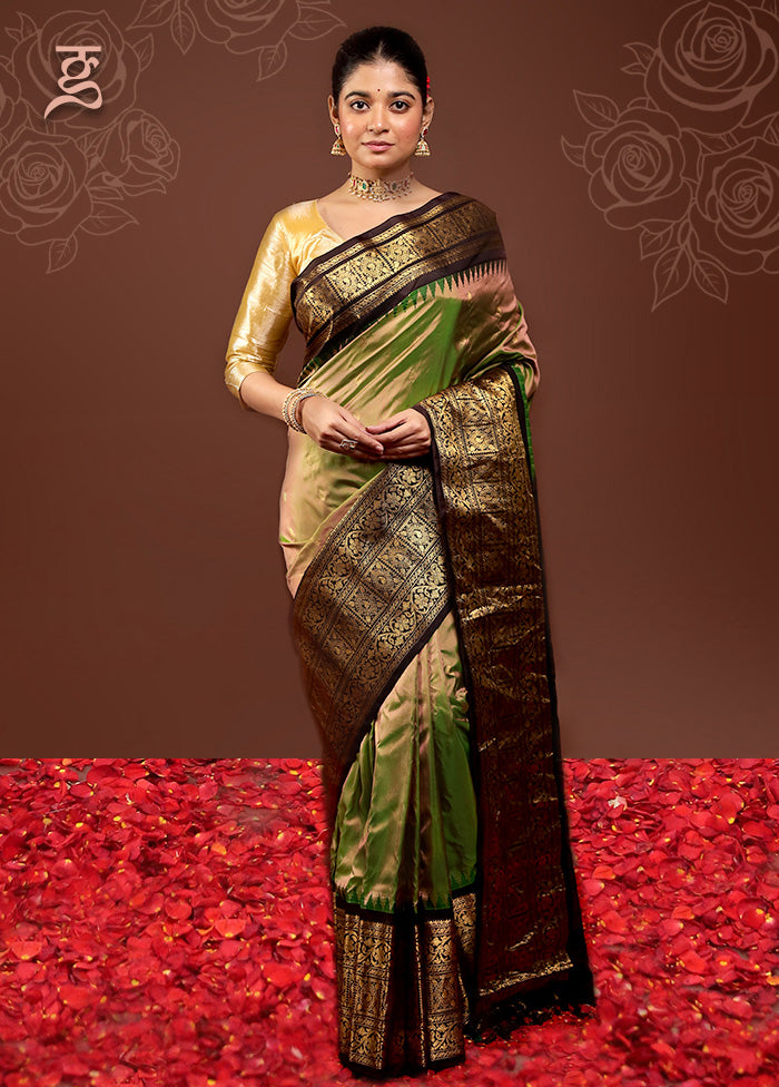 Green Gadwal Pure Silk Saree Without Blouse Piece