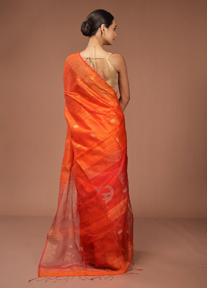 Rust Handloom Matka Pure Silk Saree With Blouse Piece