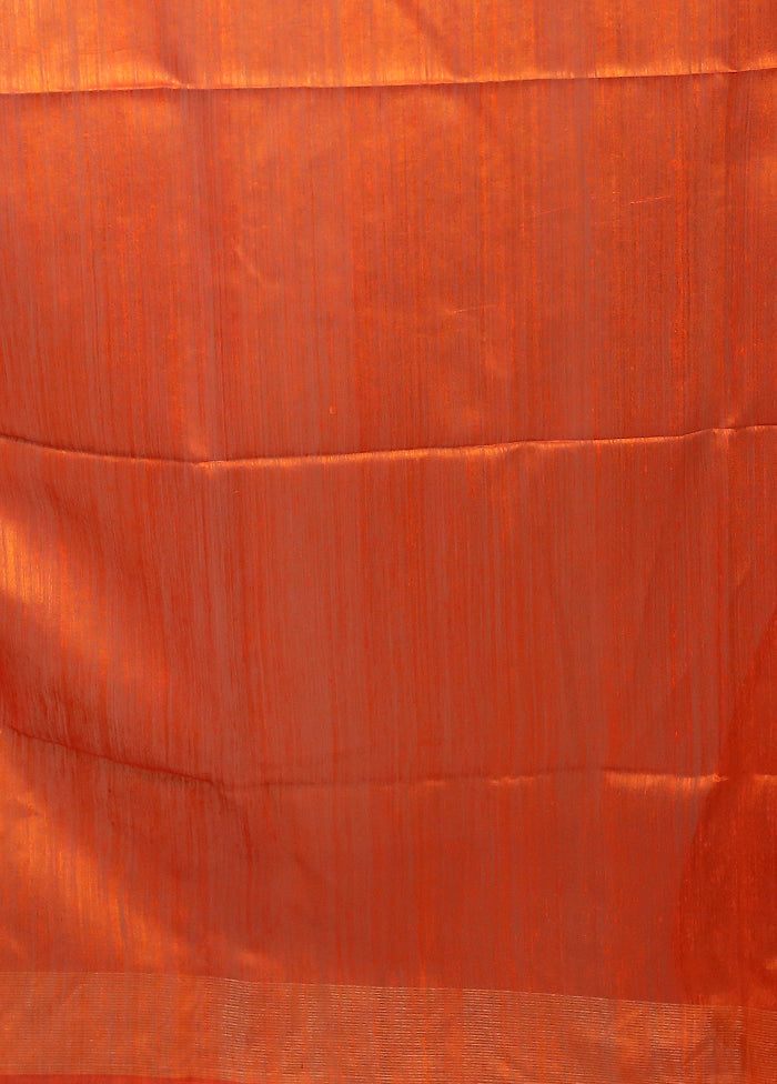 Rust Handloom Matka Pure Silk Saree With Blouse Piece