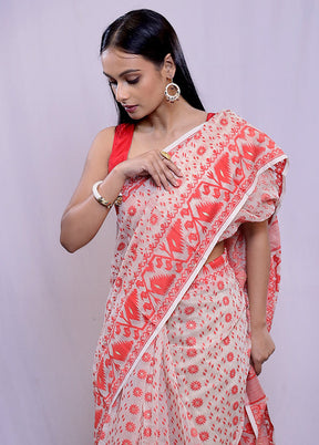 Cream Tant Cotton Saree Without Blouse Piece - Indian Silk House Agencies