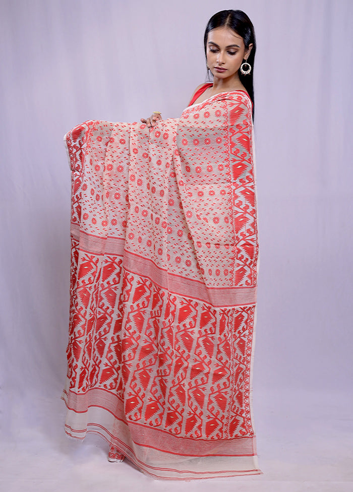 Cream Tant Cotton Saree Without Blouse Piece - Indian Silk House Agencies