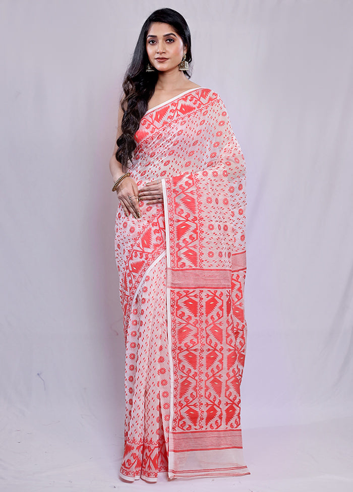 Cream Tant Jamdani Saree Without Blouse Piece - Indian Silk House Agencies