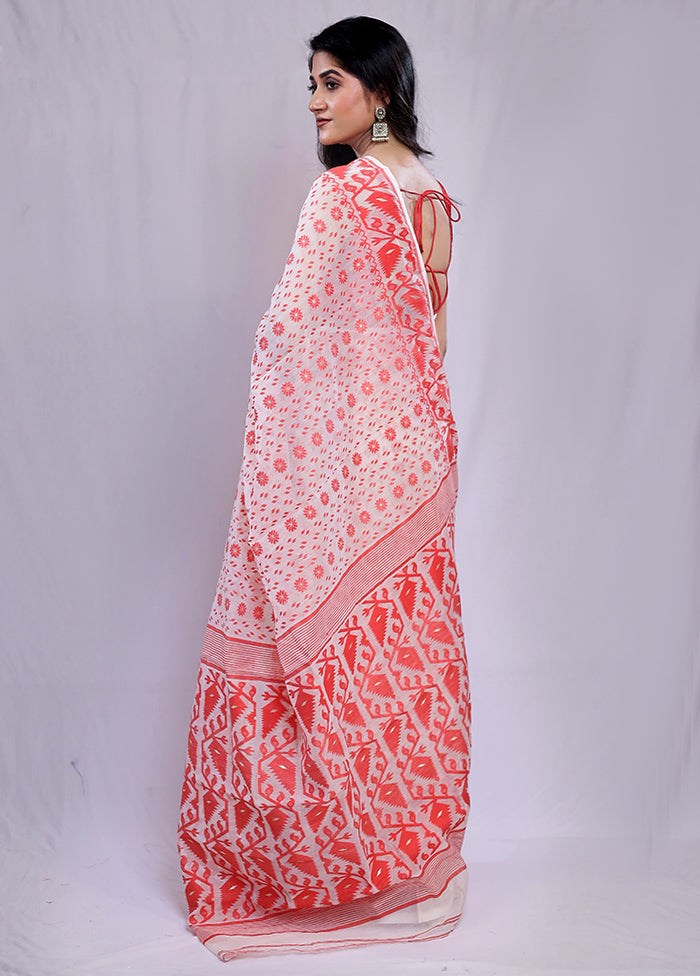 Cream Tant Jamdani Saree Without Blouse Piece - Indian Silk House Agencies