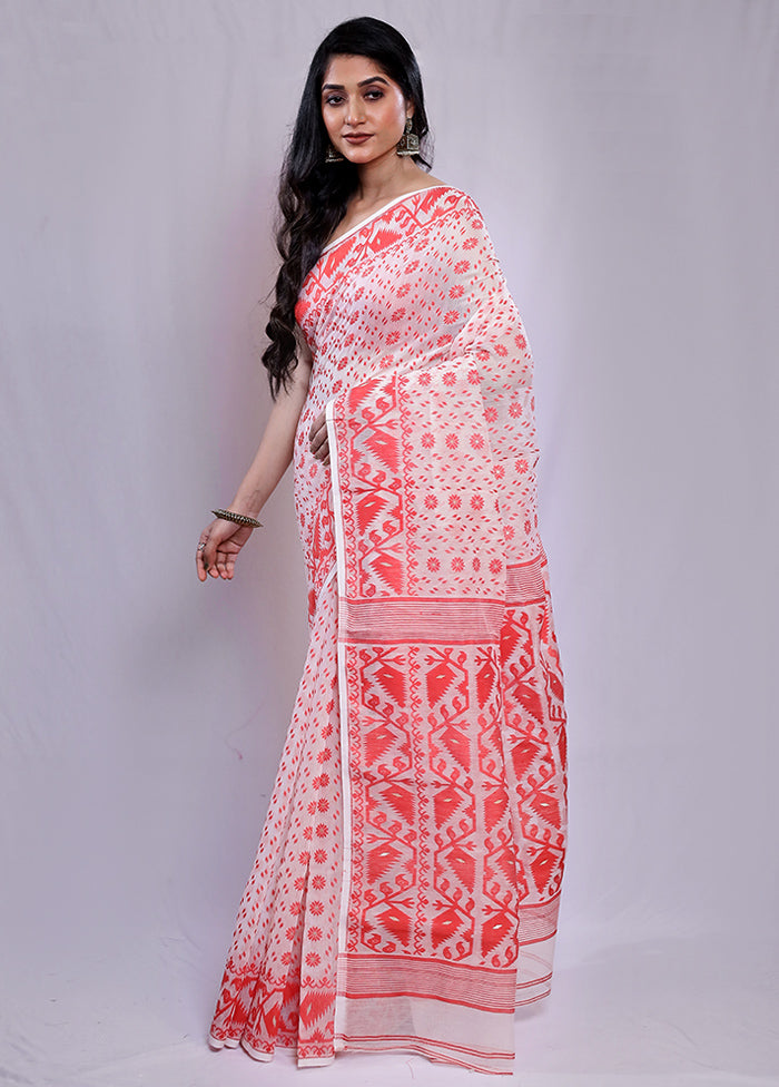 Cream Tant Jamdani Saree Without Blouse Piece - Indian Silk House Agencies