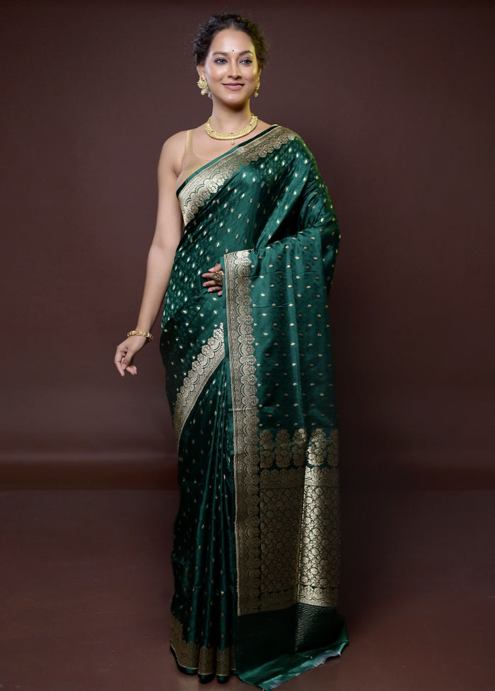 Green Handloom Tanchoi Pure Silk Saree With Blouse Piece