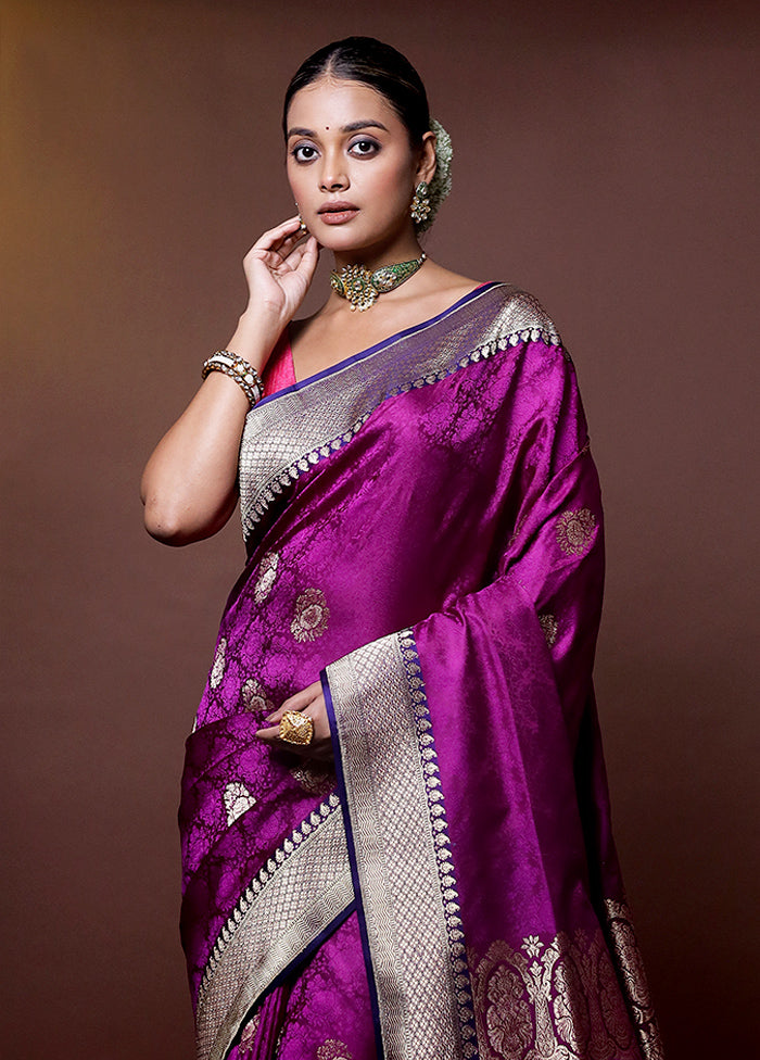 Purple Handloom Tanchoi Pure Silk Saree With Blouse Piece