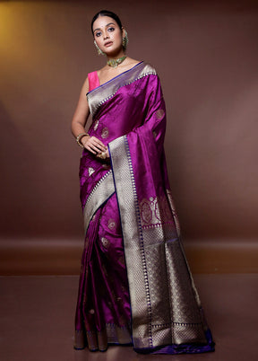 Purple Handloom Tanchoi Pure Silk Saree With Blouse Piece