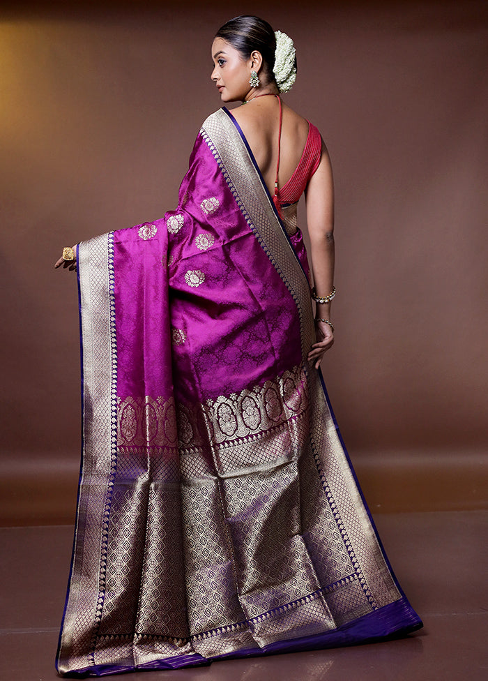 Purple Handloom Tanchoi Pure Silk Saree With Blouse Piece