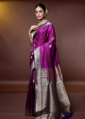 Purple Handloom Tanchoi Pure Silk Saree With Blouse Piece