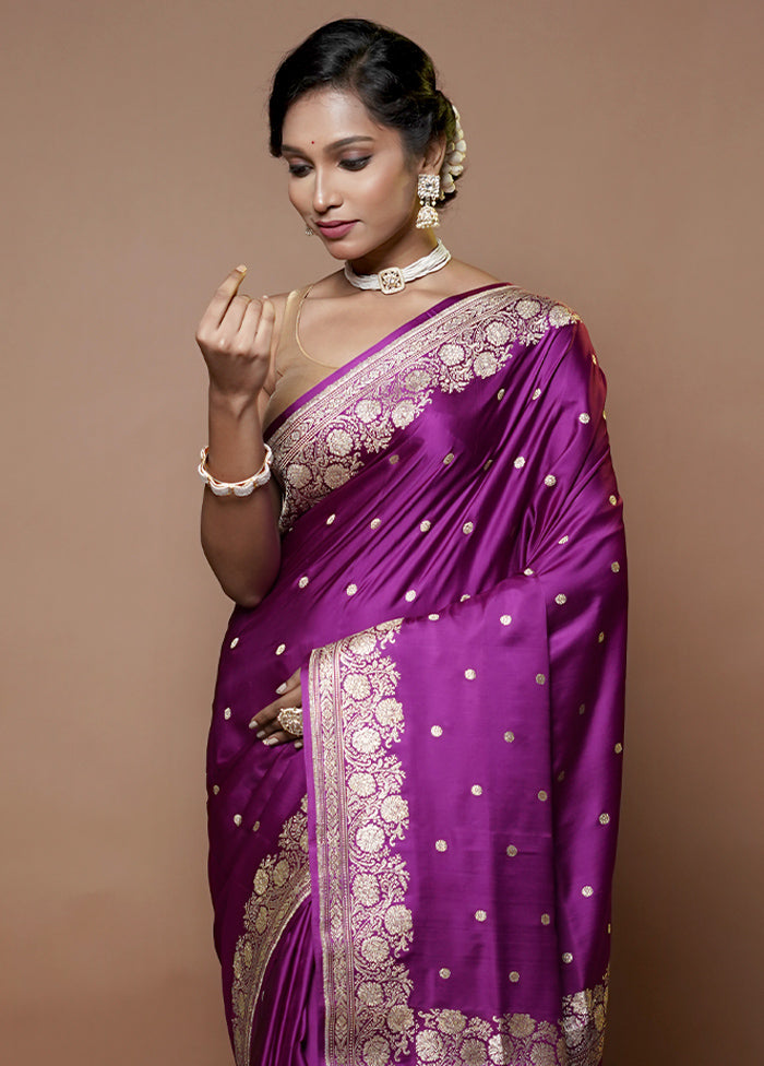 Purple Handloom Katan Pure Silk Saree With Blouse Piece