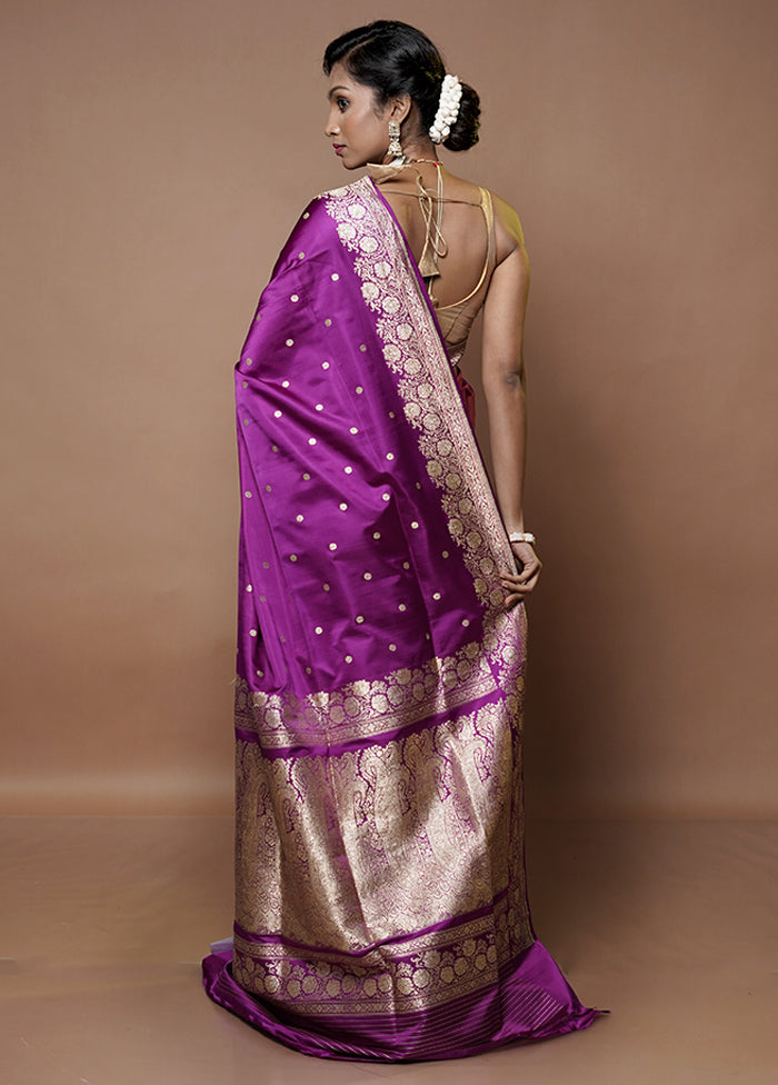 Purple Handloom Katan Pure Silk Saree With Blouse Piece