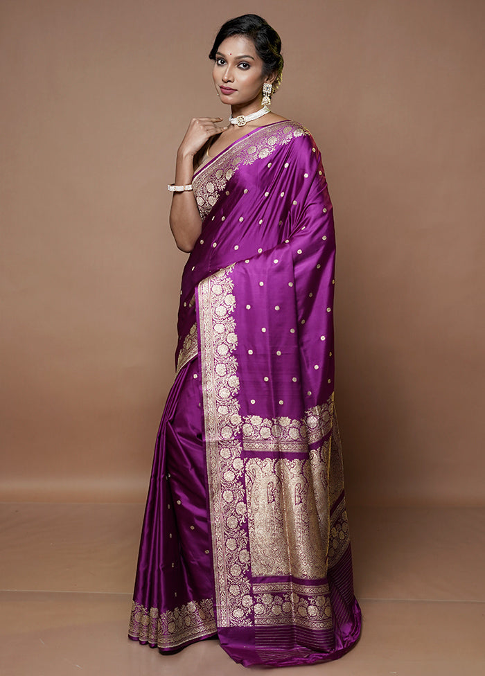 Purple Handloom Katan Pure Silk Saree With Blouse Piece