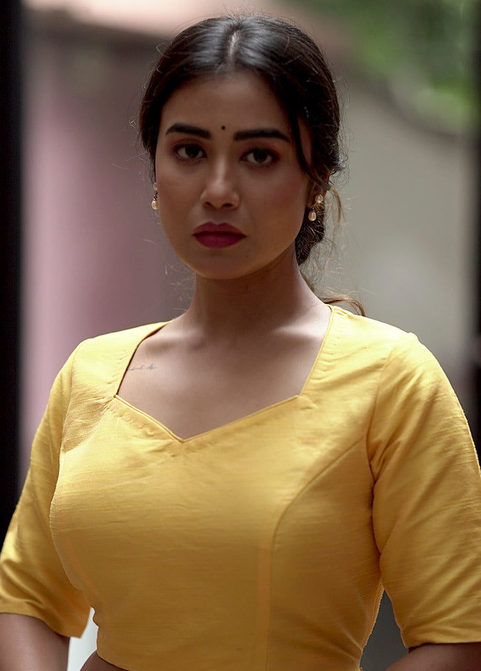 Yellow Dupion Silk Designer Blouse - Indian Silk House Agencies