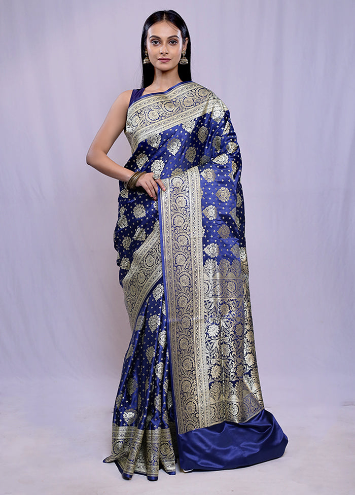 Blue Banarasi Silk Saree With Blouse Piece - Indian Silk House Agencies