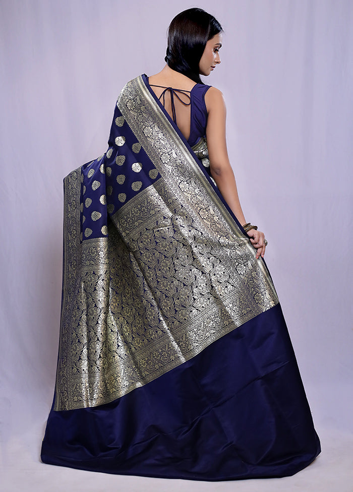 Blue Banarasi Silk Saree With Blouse Piece - Indian Silk House Agencies