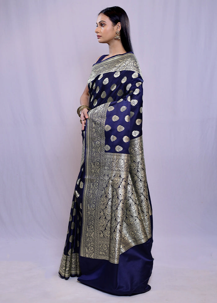 Blue Banarasi Silk Saree With Blouse Piece - Indian Silk House Agencies