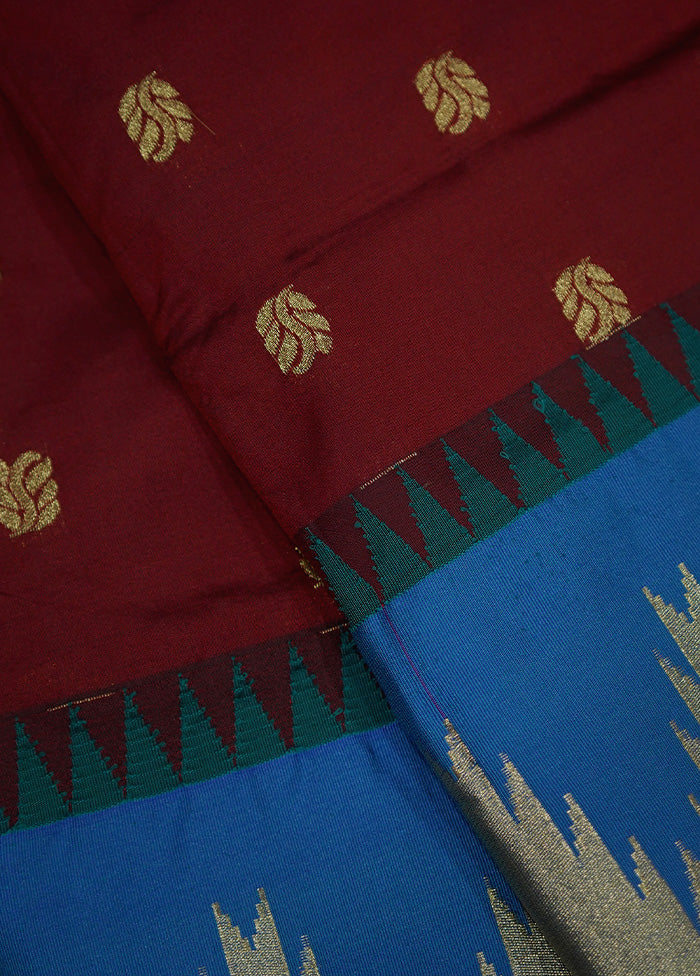 Maroon Kanjivaram Silk Saree With Blouse Piece - Indian Silk House Agencies