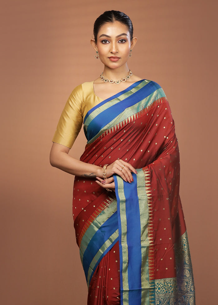 Maroon Kanjivaram Silk Saree With Blouse Piece