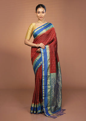 Maroon Kanjivaram Silk Saree With Blouse Piece