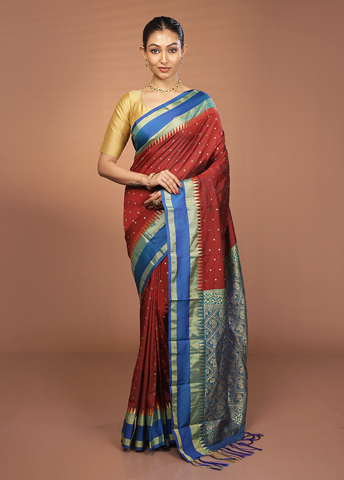 Maroon Kanjivaram Silk Saree With Blouse Piece